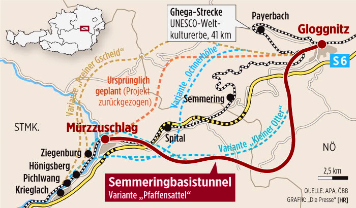 Semmering Basistunnel Trassenvarianten