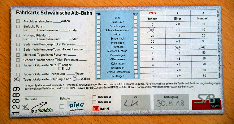 k-003. Fahrkarte SAB v. 30.08.2018